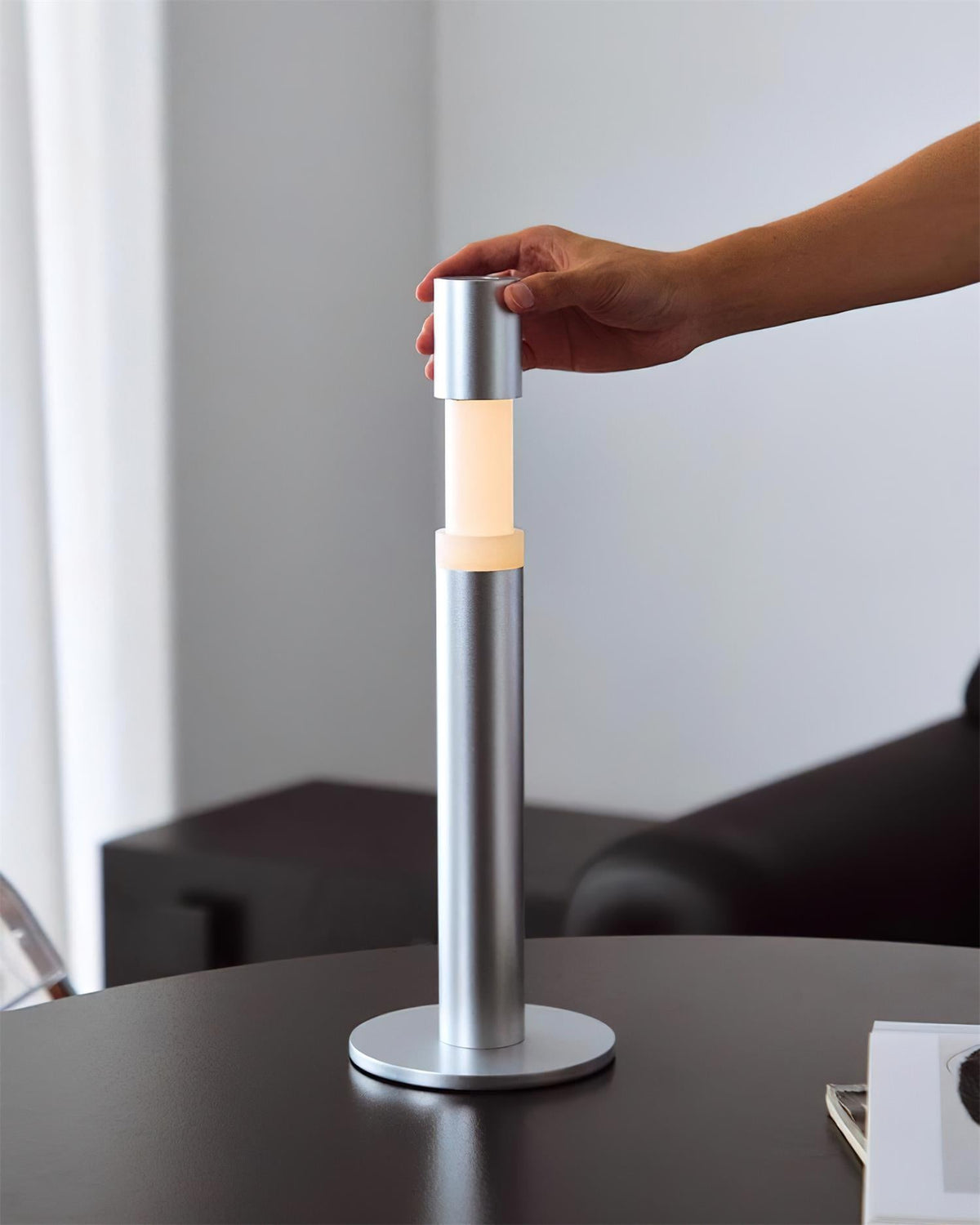 Oberin Silver Column LED Table Lamp — product, finish and specification view 6
