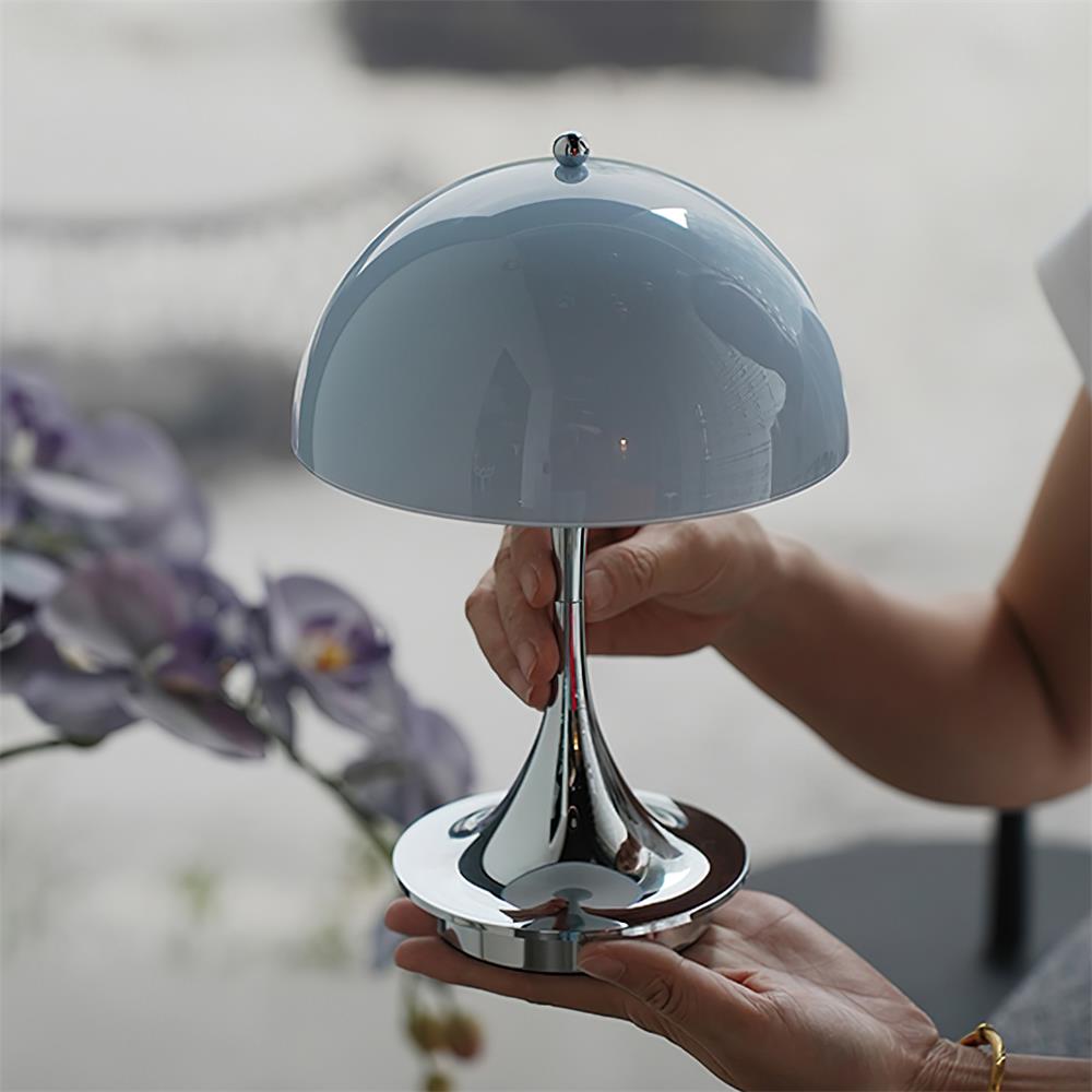 Orbee Table Lamp — Chrome & Light Blue