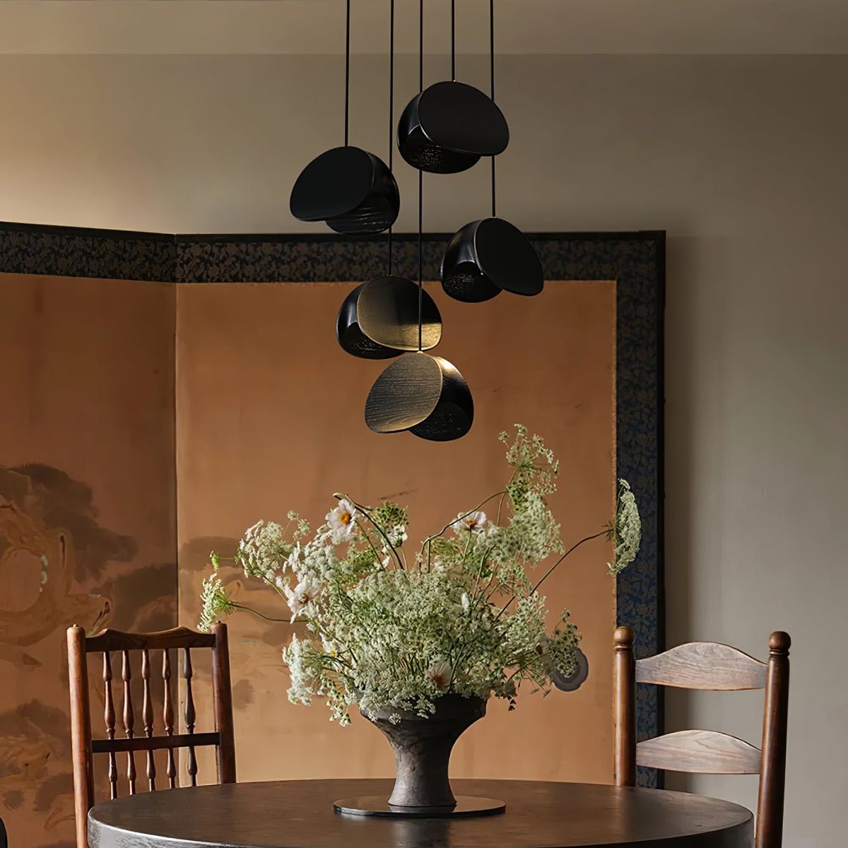 Orbit Fold Wood Pendant Light — product and interior detail 2