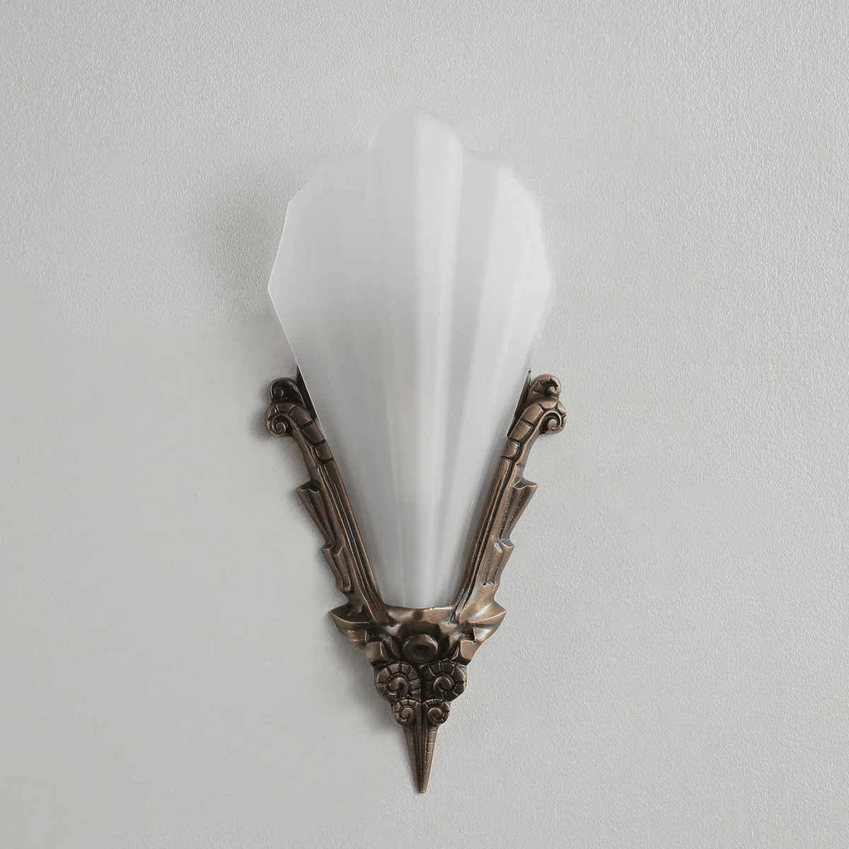 Orvelle Fan Glass Art Deco Wall Sconce — finish, form and room detail 6