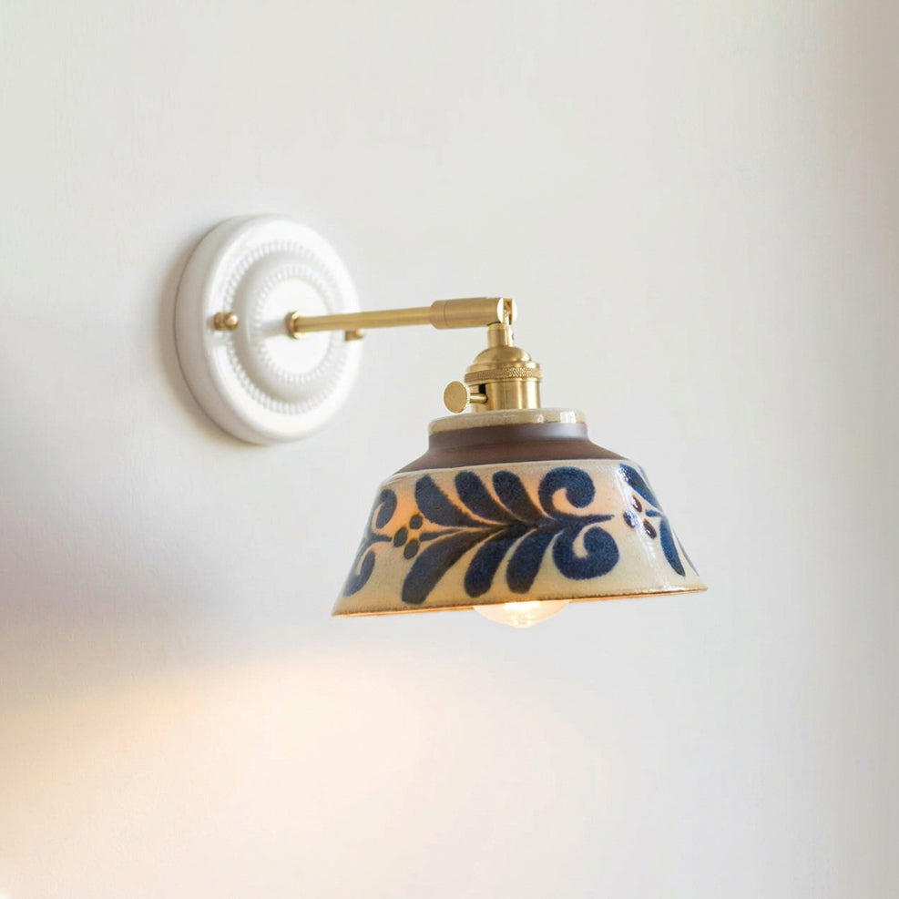 Porcelain Indigo Wall Lamp — Model D / Brass & Blue