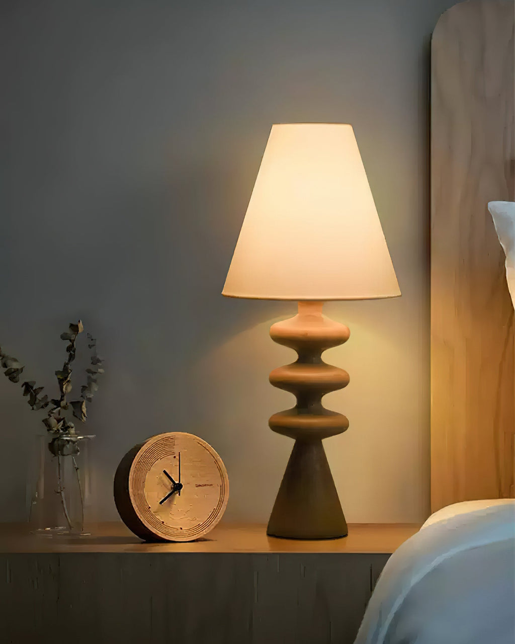 Ripple Sculpted Wood and Fabric Table Lamp - product view 3