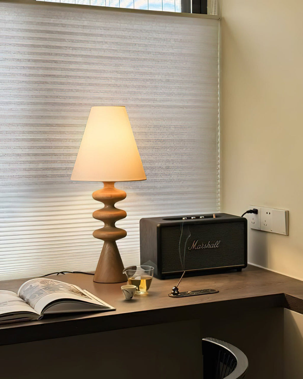 Ripple Sculpted Wood and Fabric Table Lamp - product view 6