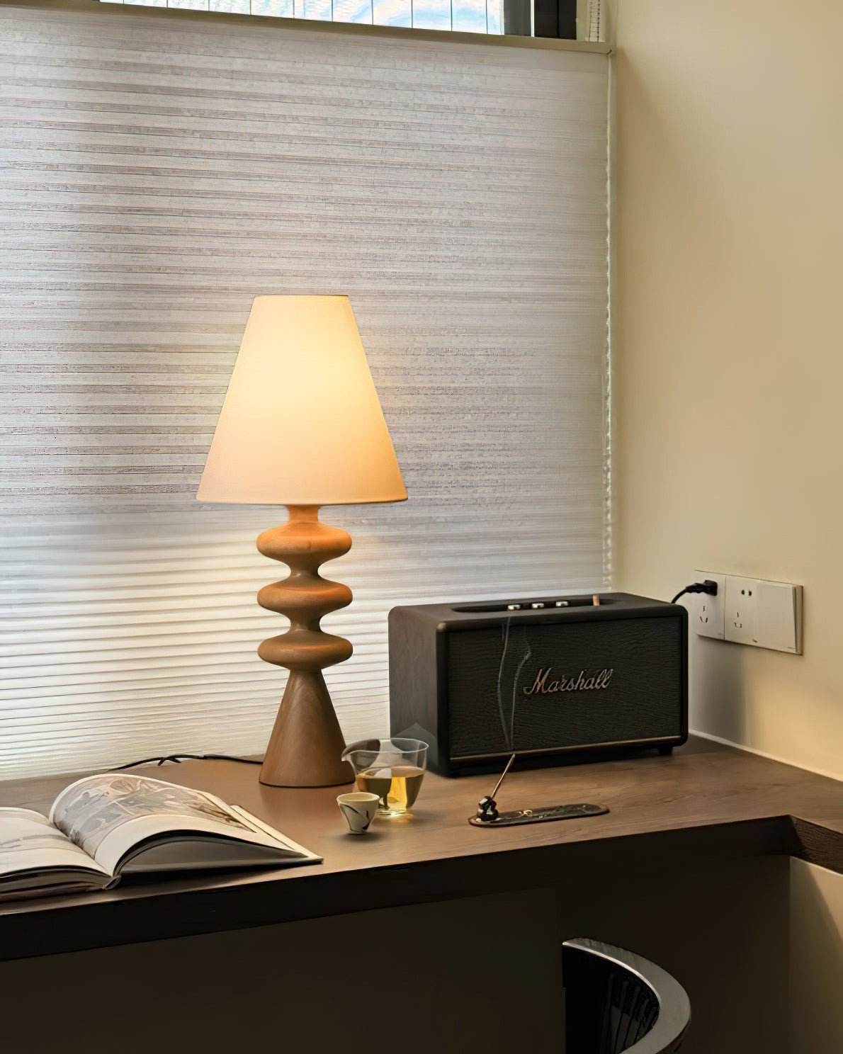Ripple Sculpted Wood and Fabric Table Lamp - product view 6