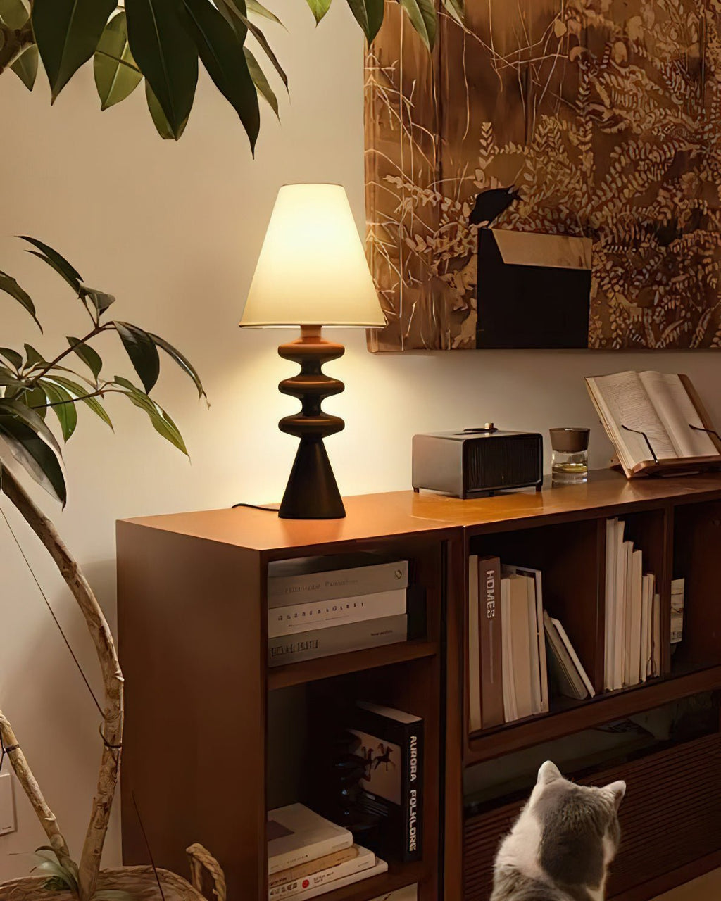 Ripple Sculpted Wood and Fabric Table Lamp - product view 8