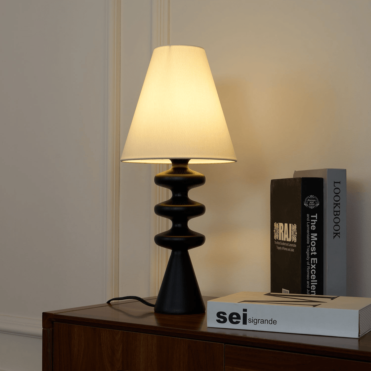 Ripple Sculpted Wood and Fabric Table Lamp - product view 13