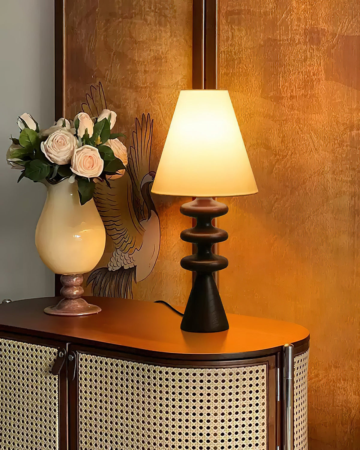 Ripple Sculpted Wood and Fabric Table Lamp - product view 22