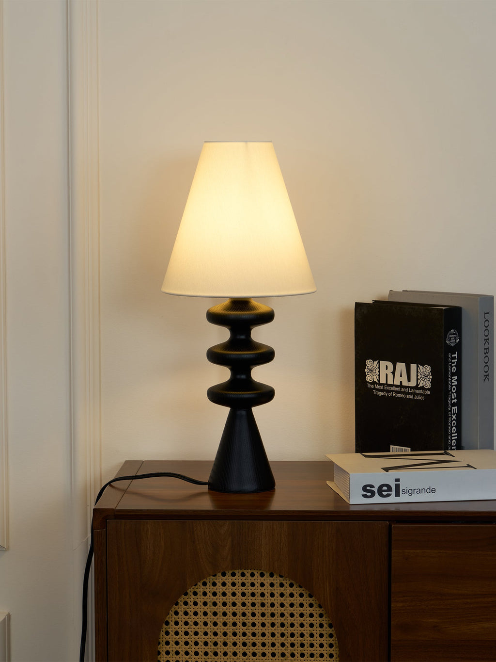 Ripple Sculpted Wood and Fabric Table Lamp - product view 30