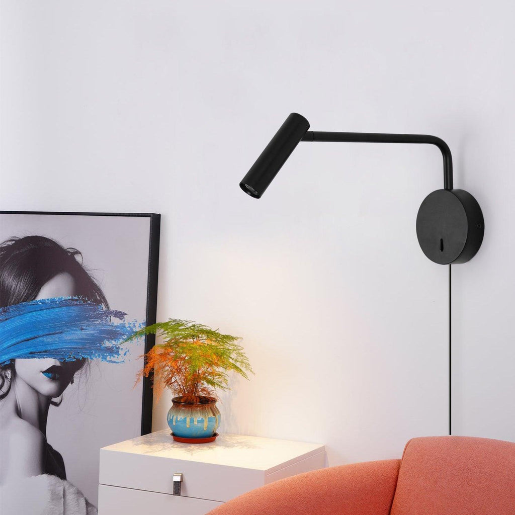 Riven Pivot LED Plug-In Reading Wall Lamp — product, finish and specification view 2