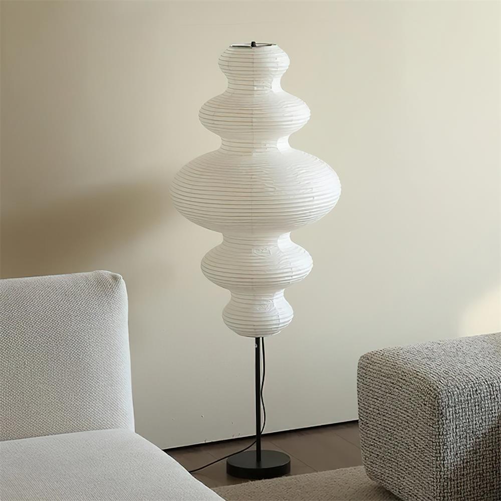 Serein Sculptural Paper Floor Lamp — Black & White