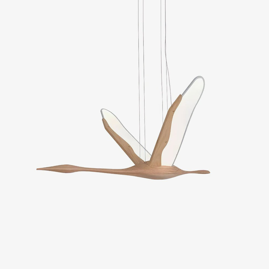 Solitude Crane Sculptural Wood LED Pendant Light - product view 1