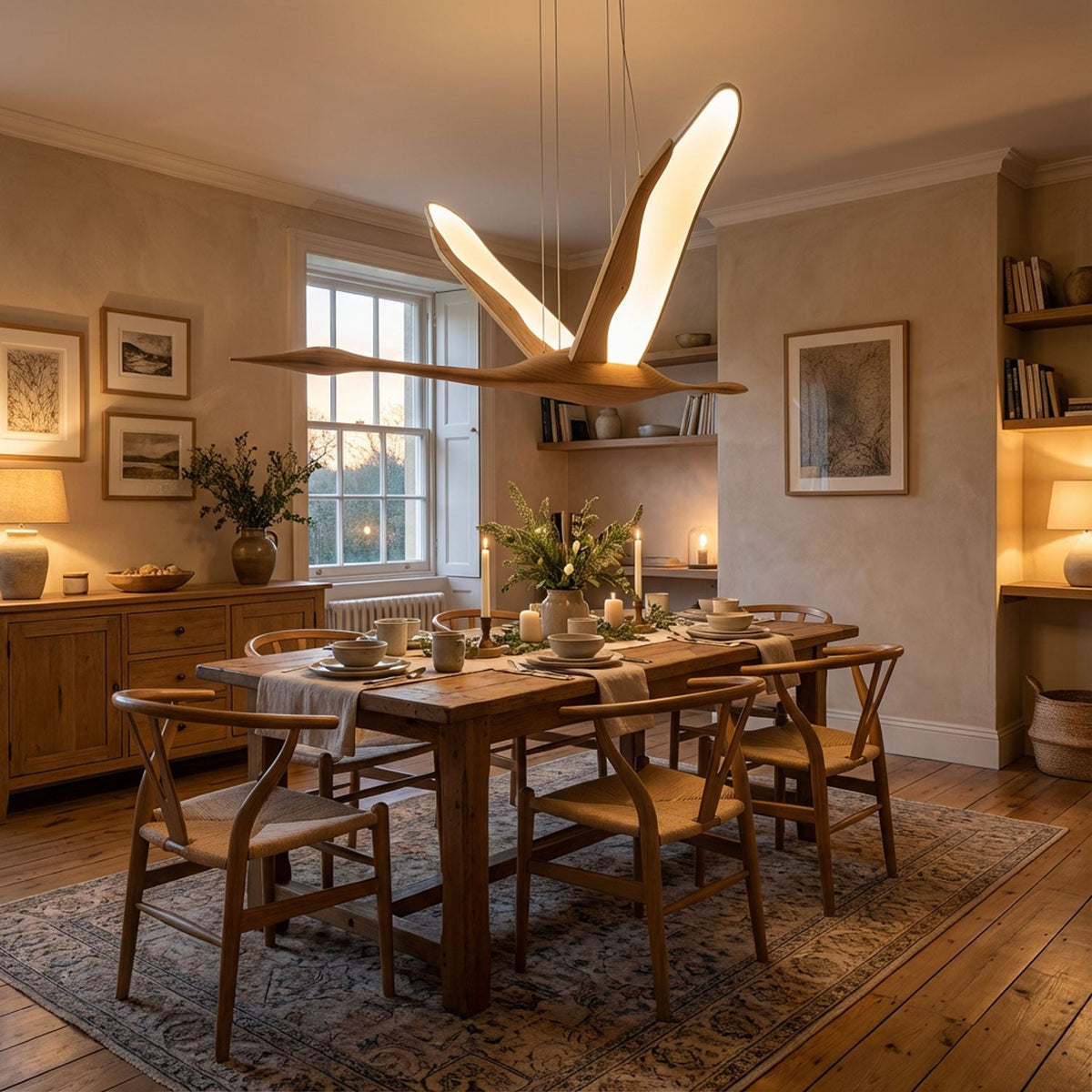 Solitude Crane Sculptural Wood LED Pendant Light - product view 4