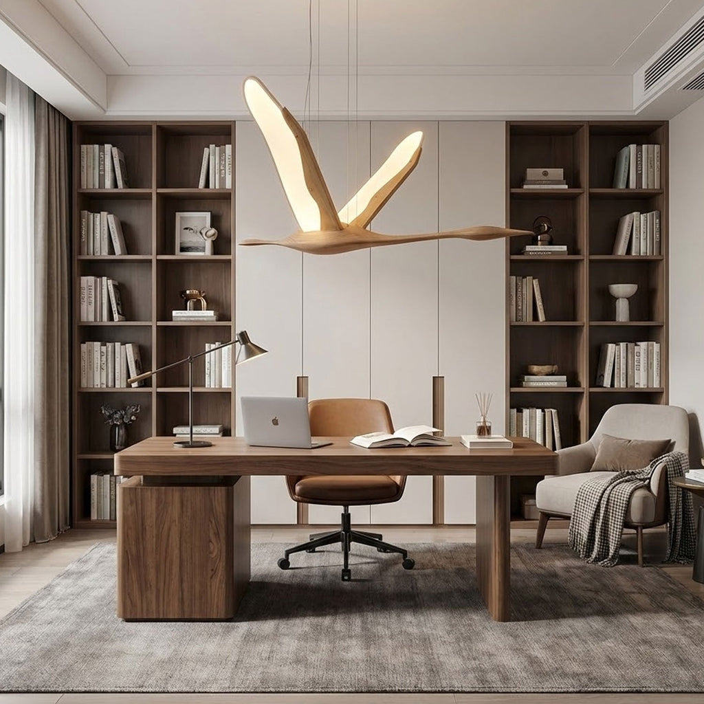 Solitude Crane Sculptural Wood LED Pendant Light - product view 5