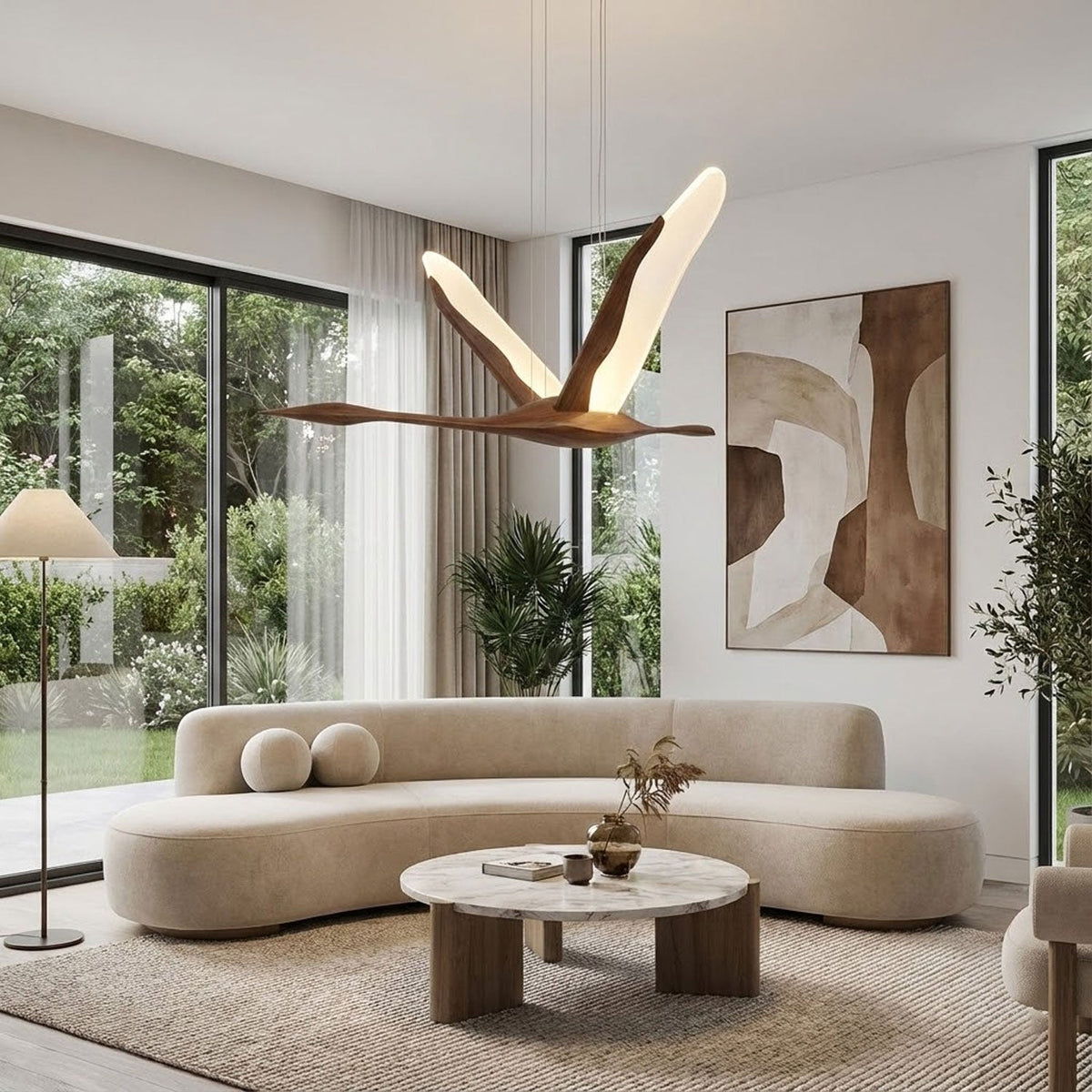 Solitude Crane Sculptural Wood LED Pendant Light - product view 6