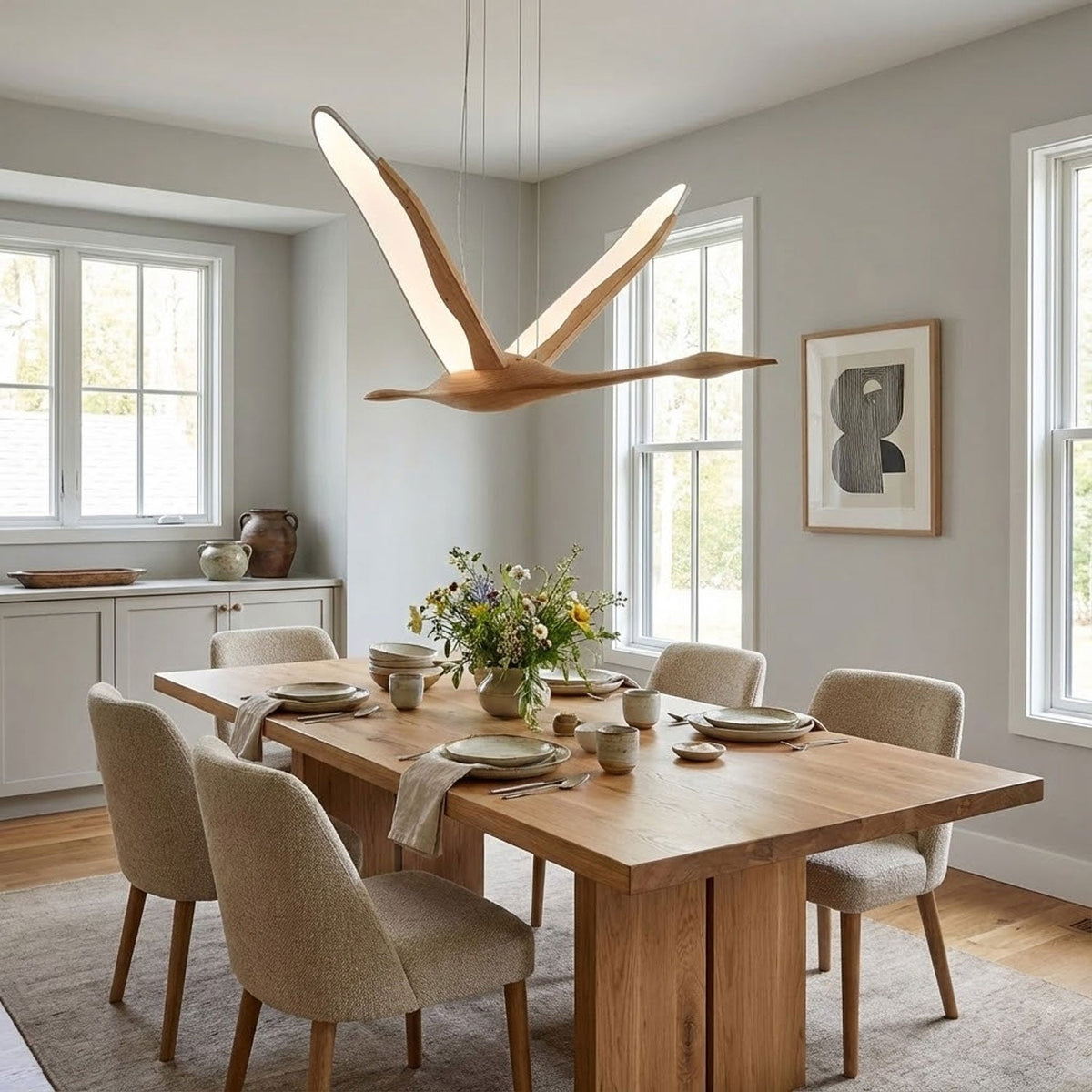 Solitude Crane Sculptural Wood LED Pendant Light - product view 8