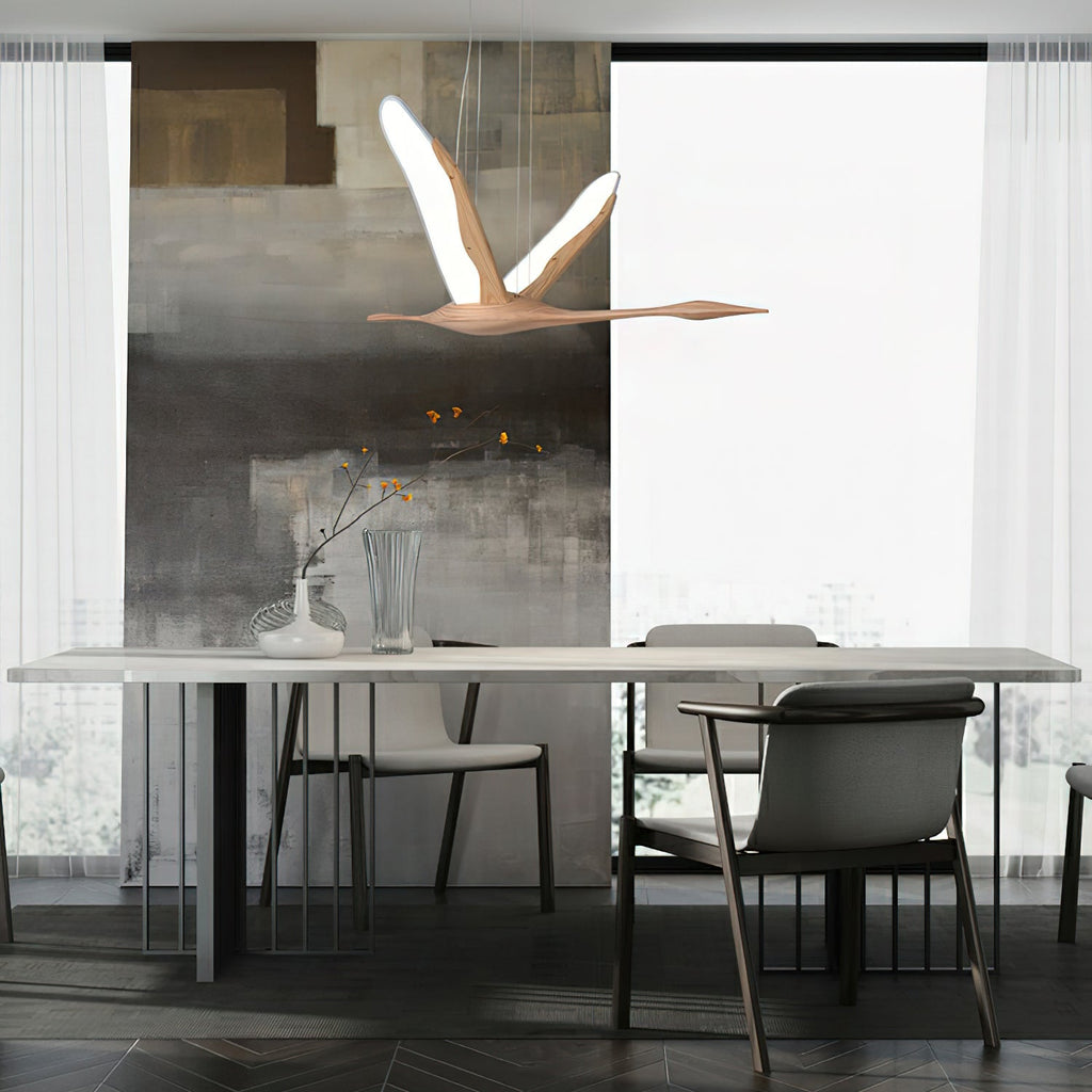 Solitude Crane Sculptural Wood LED Pendant Light - product view 10