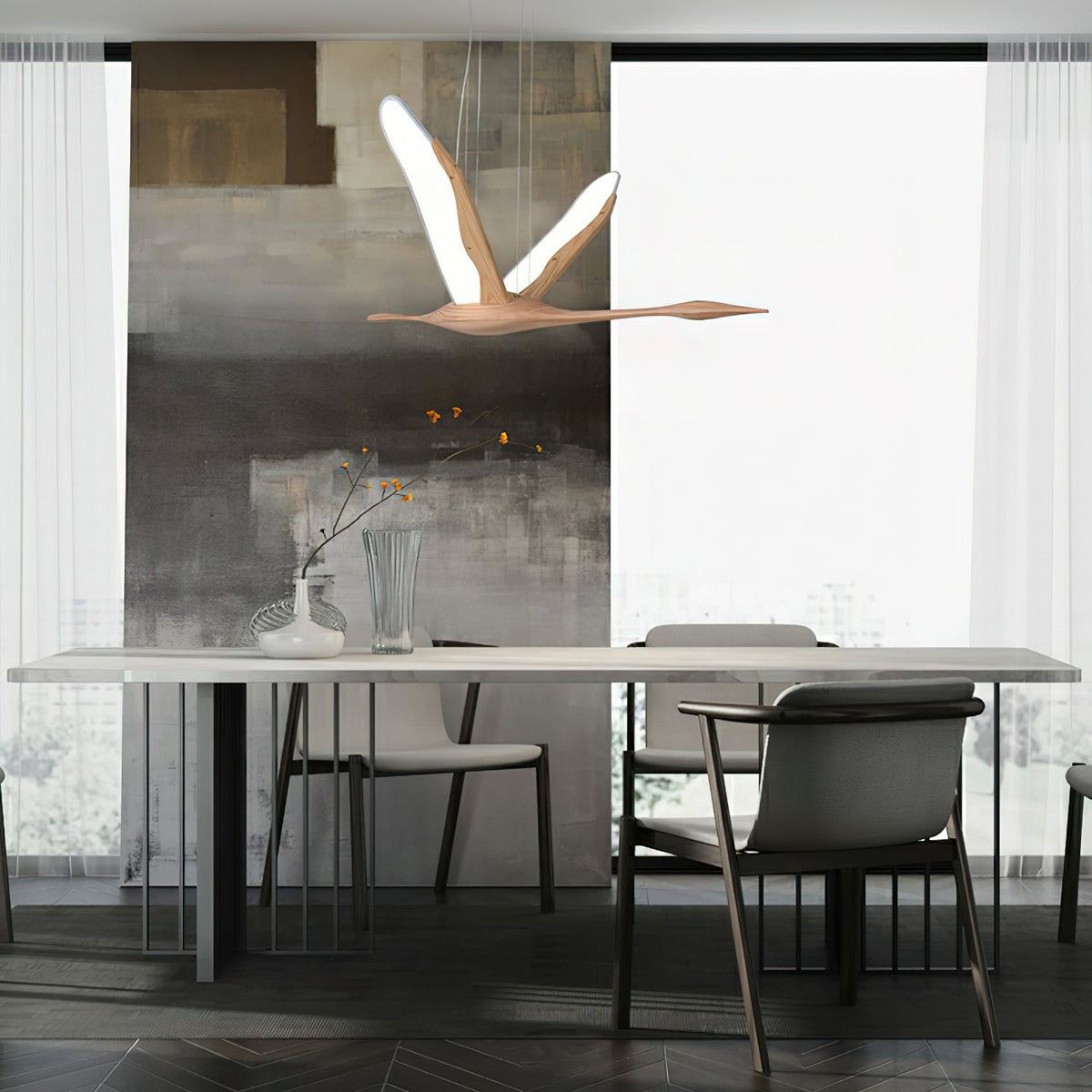 Solitude Crane Sculptural Wood LED Pendant Light - product view 10