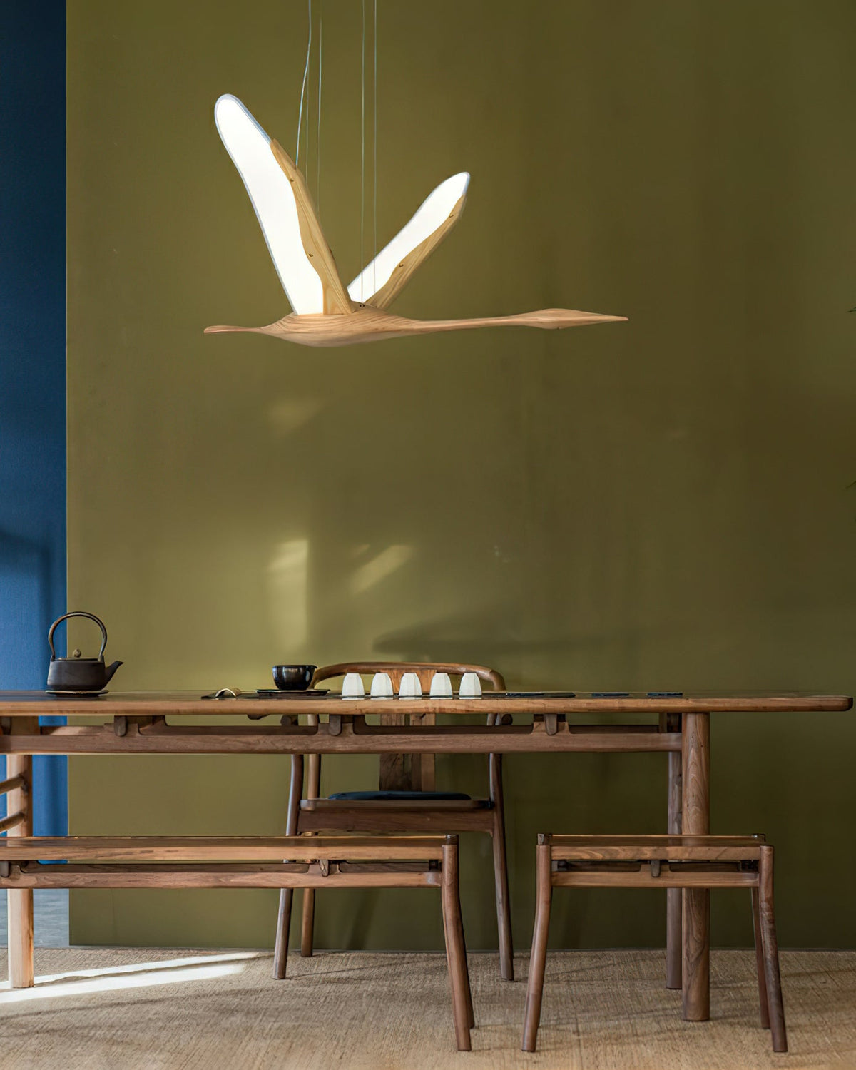 Solitude Crane Sculptural Wood LED Pendant Light - product view 12