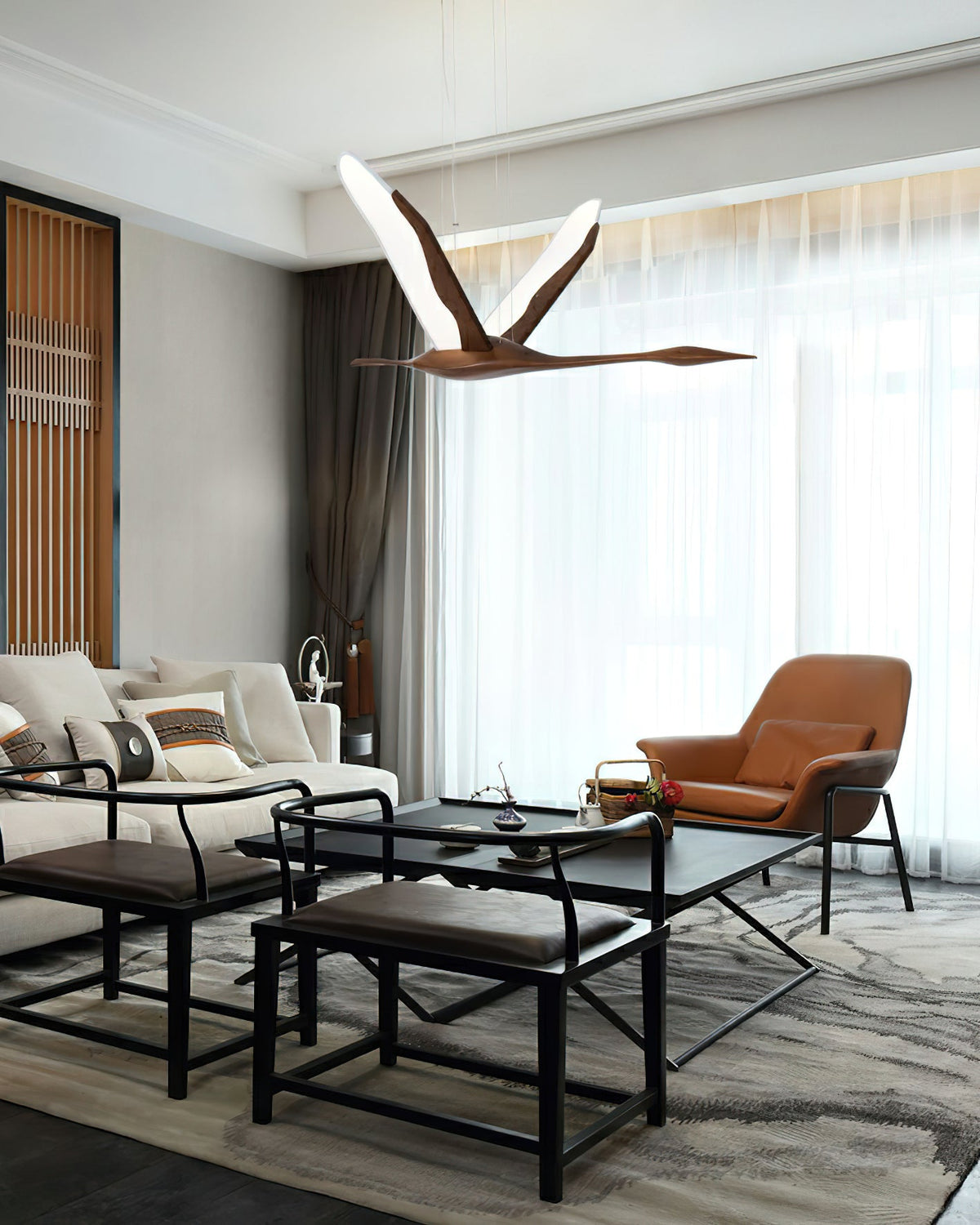 Solitude Crane Sculptural Wood LED Pendant Light - product view 22