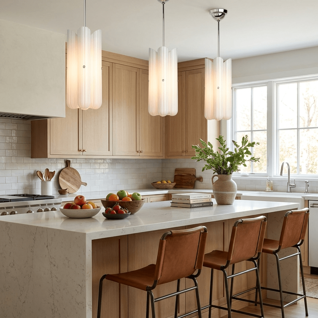 Sorelle Fluted Glass LED Pendant Light — finish, form and room detail 3