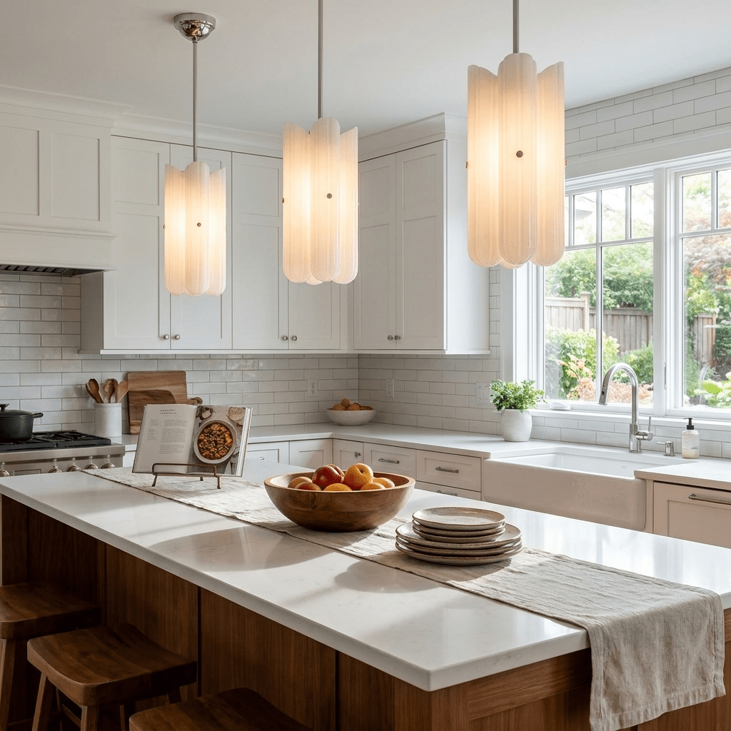 Sorelle Fluted Glass LED Pendant Light — finish, form and room detail 8