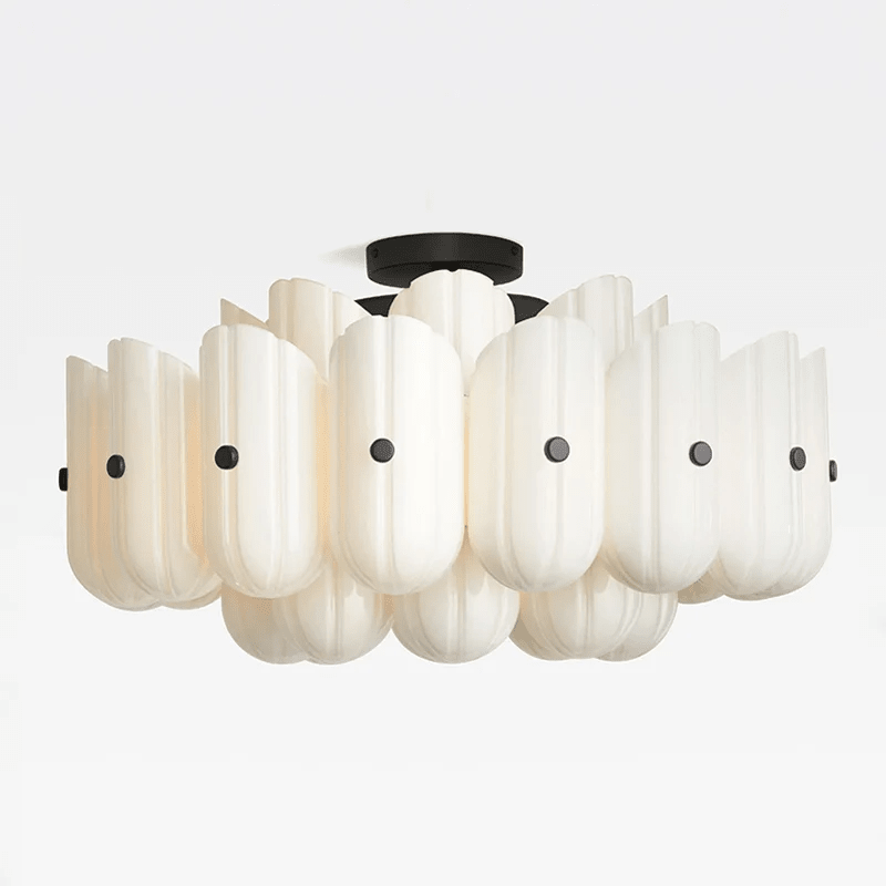 Sorelle Fluted Glass LED Semi-Flush Ceiling Light — finish, form and room detail 11