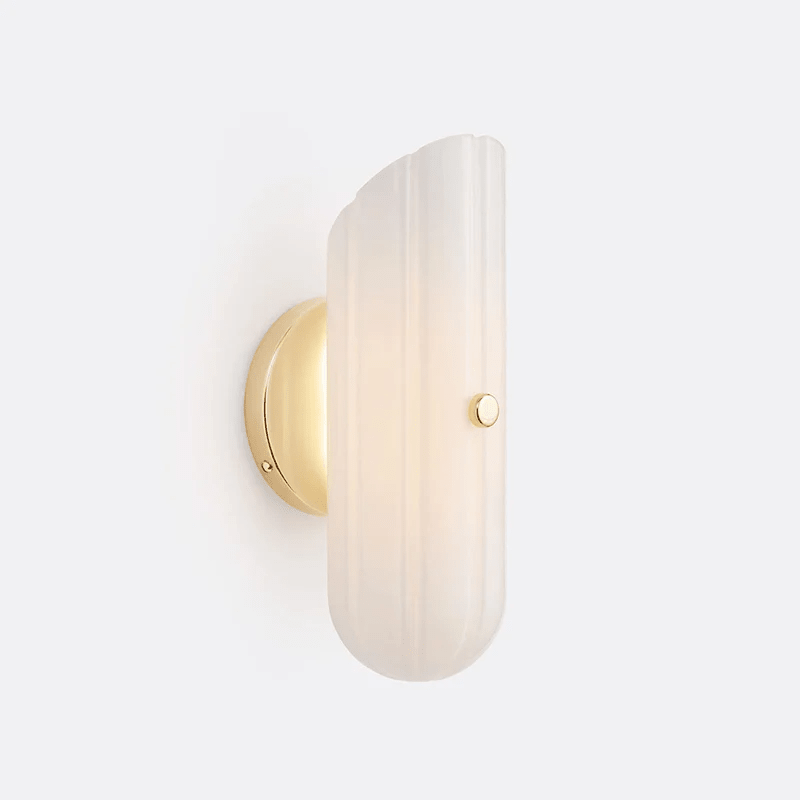 Sorelle Fluted Glass LED Wall Sconce — finish, form and room detail 14
