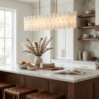 Sorelle Linear Fluted Glass LED Island Chandelier — finish, form and room detail 3