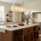 Sorelle Linear Fluted Glass LED Island Chandelier — finish, form and room detail 6
