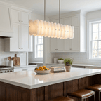 Sorelle Linear Fluted Glass LED Island Chandelier — finish, form and room detail 7