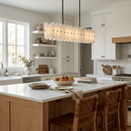 Sorelle Linear Fluted Glass LED Island Chandelier — finish, form and room detail 8