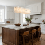Sorelle Linear Fluted Glass LED Island Chandelier — finish, form and room detail 9