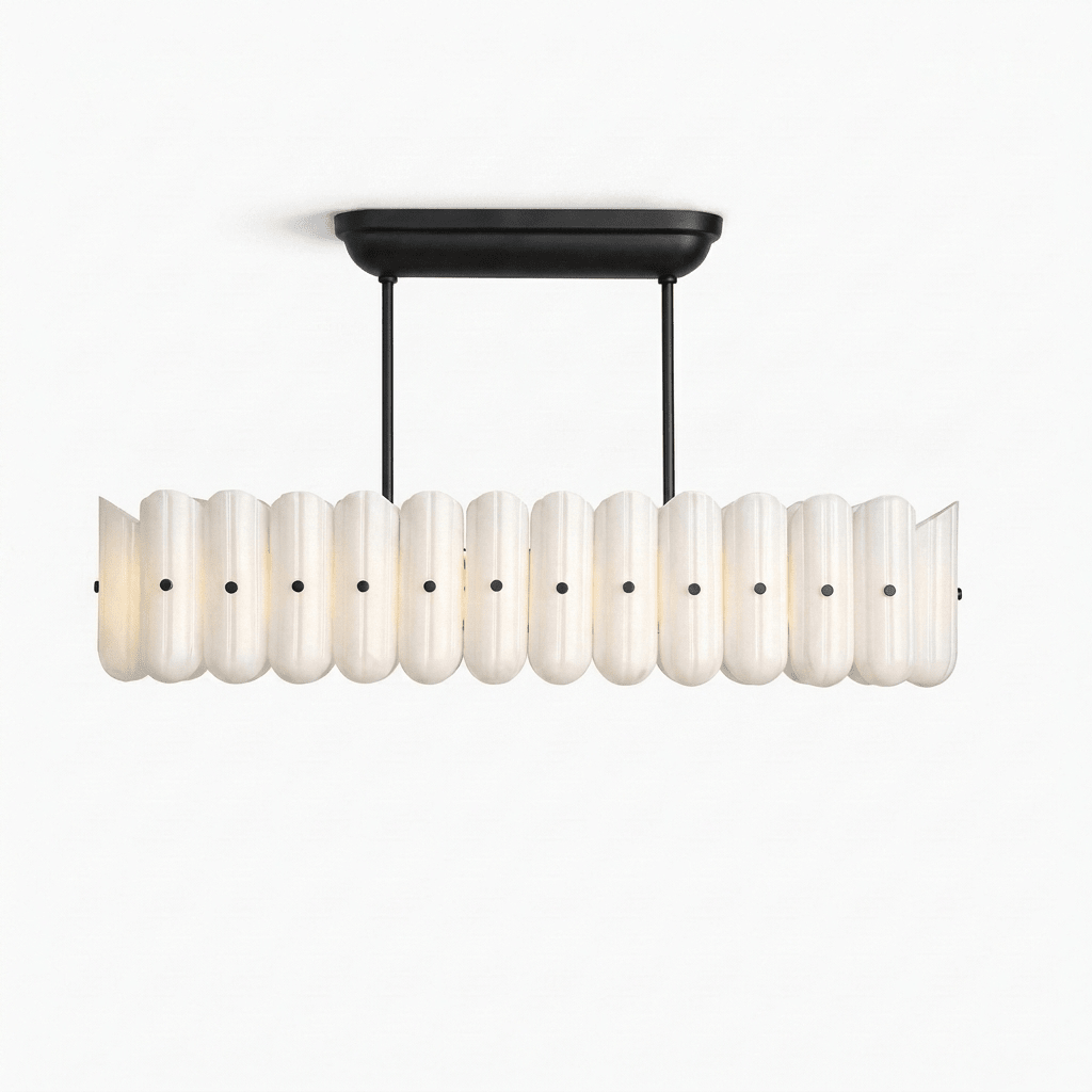 Sorelle Linear Fluted Glass LED Island Chandelier — finish, form and room detail 10