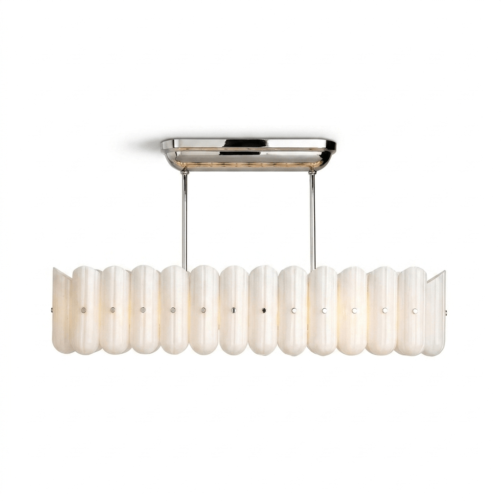 Sorelle Linear Fluted Glass LED Island Chandelier — finish, form and room detail 12
