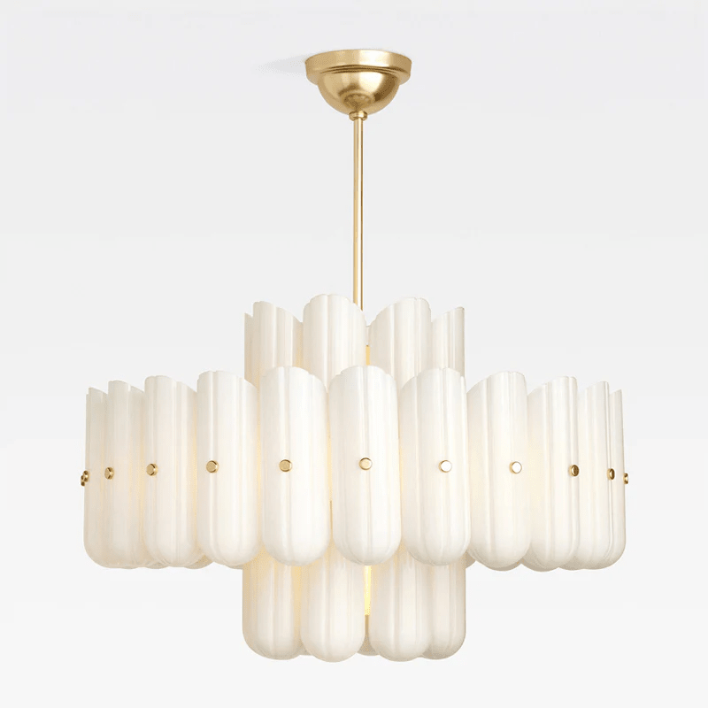 Sorelle Round Fluted Glass LED Chandelier — finish, form and room detail 12
