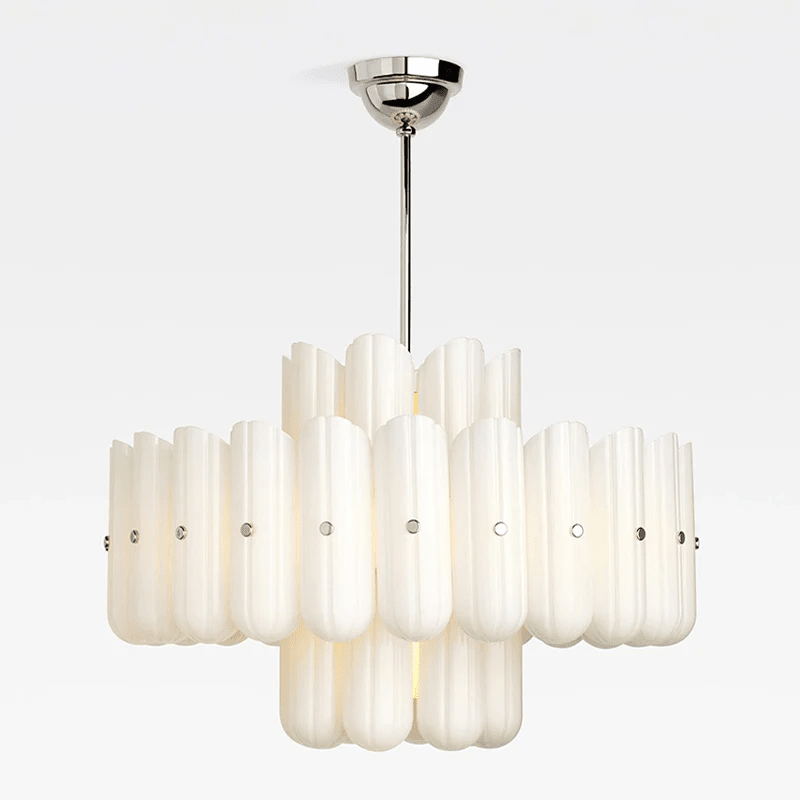 Sorelle Round Fluted Glass LED Chandelier — finish, form and room detail 13