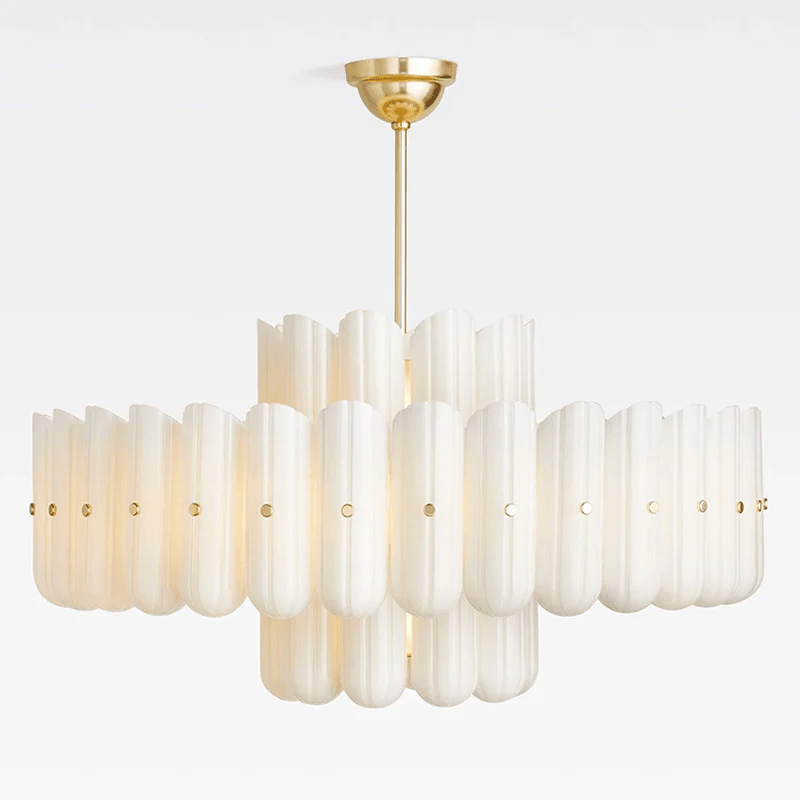 Sorelle Wide Fluted Glass LED Chandelier — finish, form and room detail 8