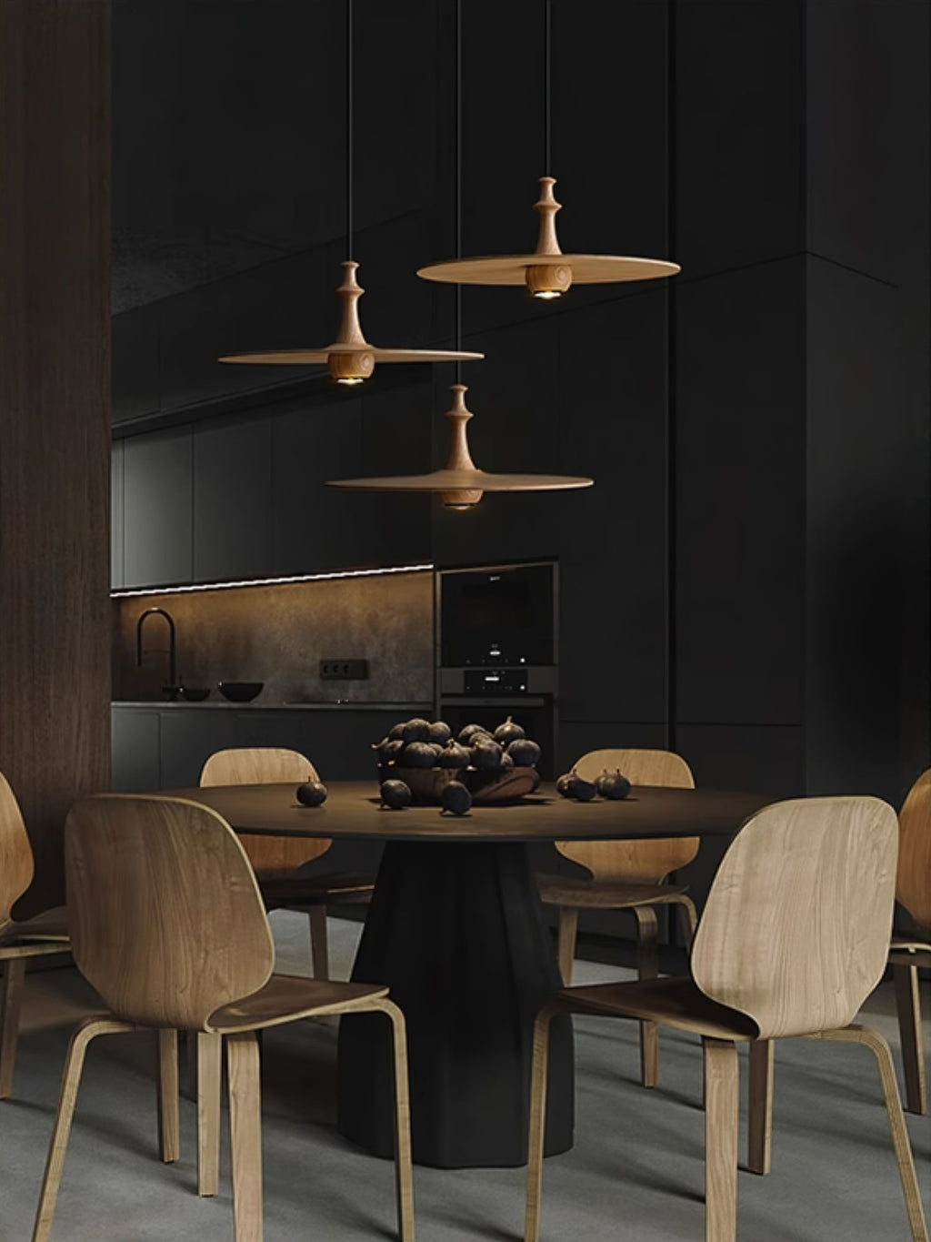 Spindle Disc Wood Pendant Light - product view 3