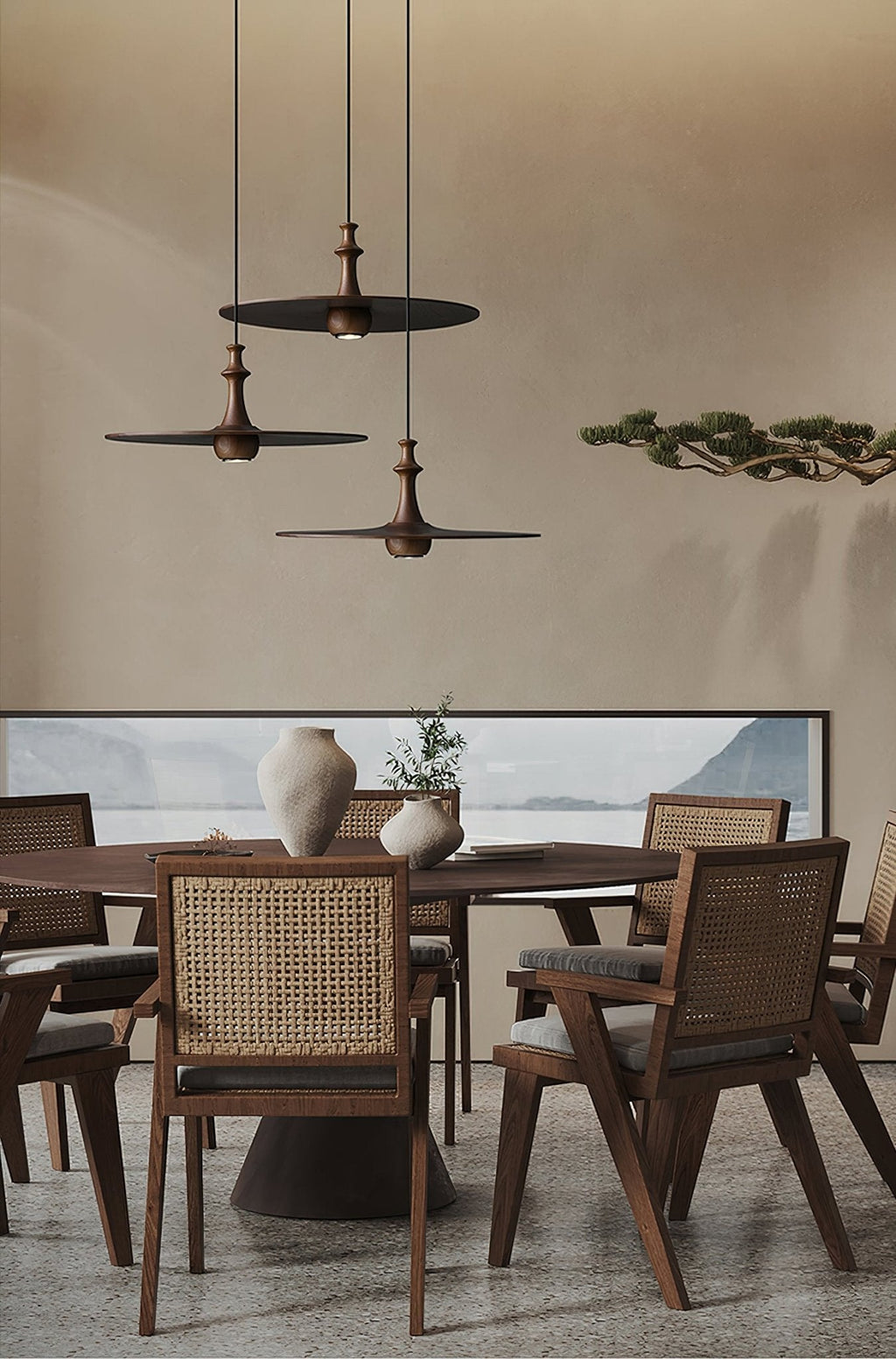 Spindle Disc Wood Pendant Light - product view 4