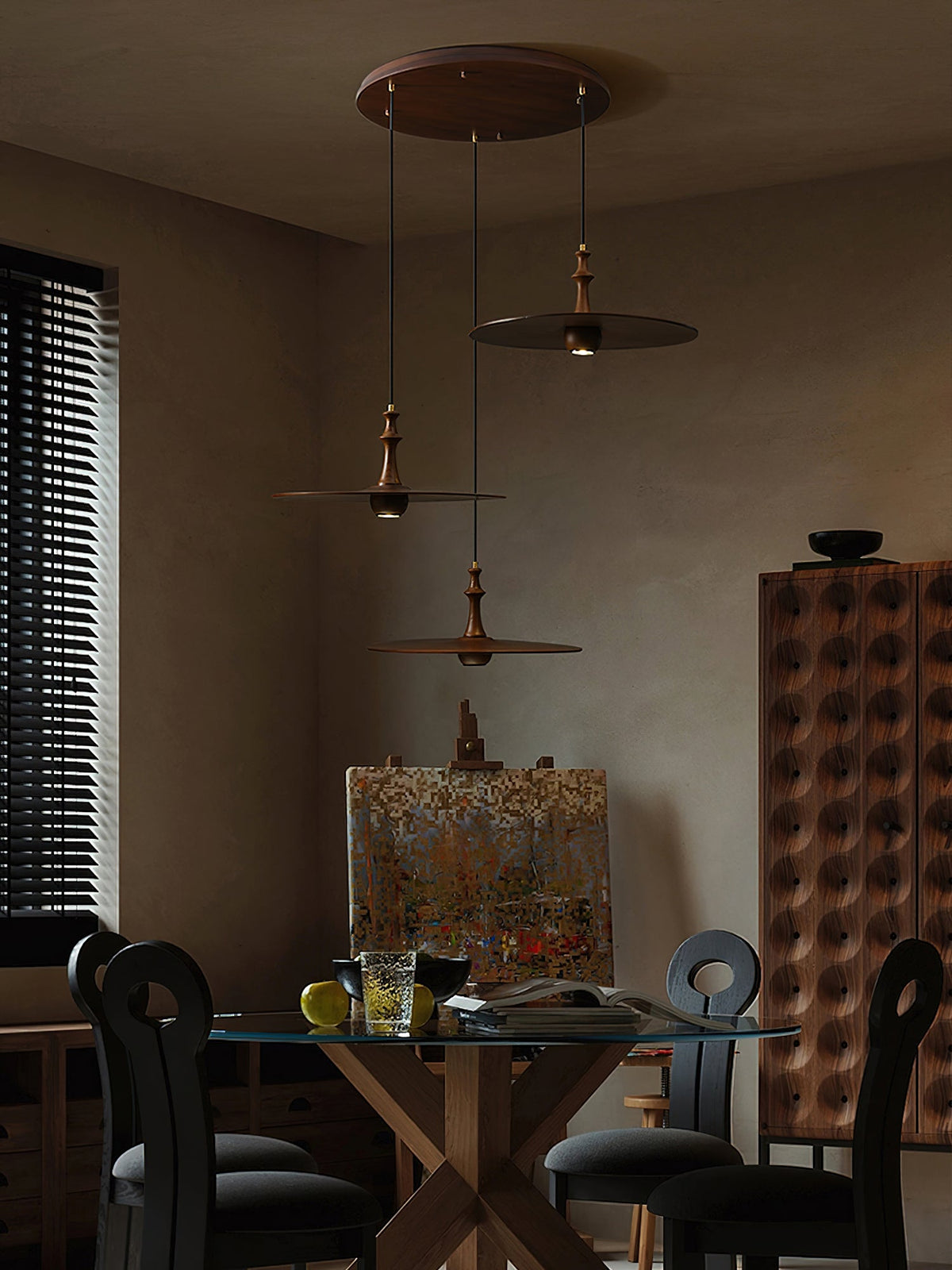 Spindle Disc Wood Pendant Light - product view 7