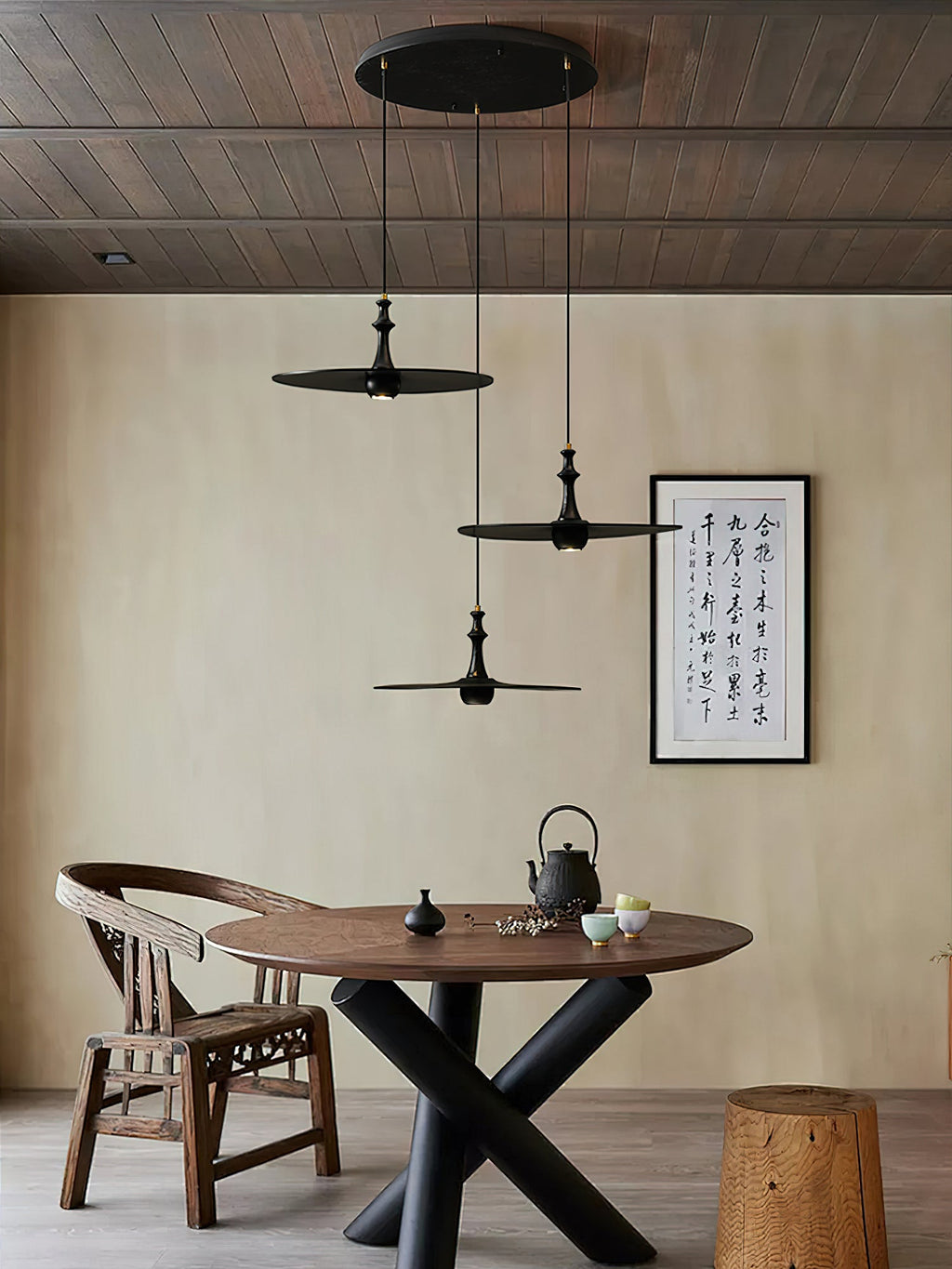 Spindle Disc Wood Pendant Light - product view 8