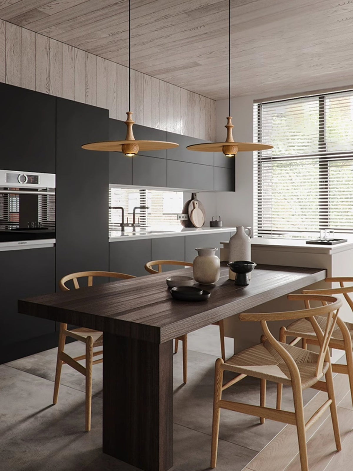 Spindle Disc Wood Pendant Light - product view 9