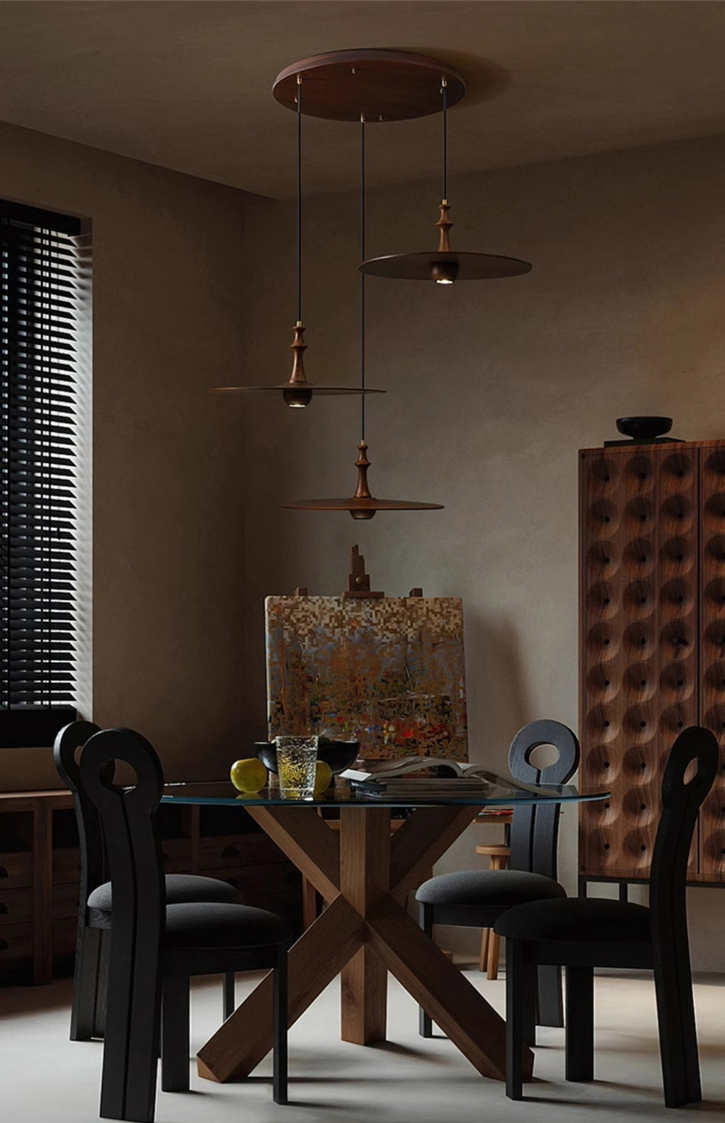 Spindle Disc Wood Pendant Light - product view 14