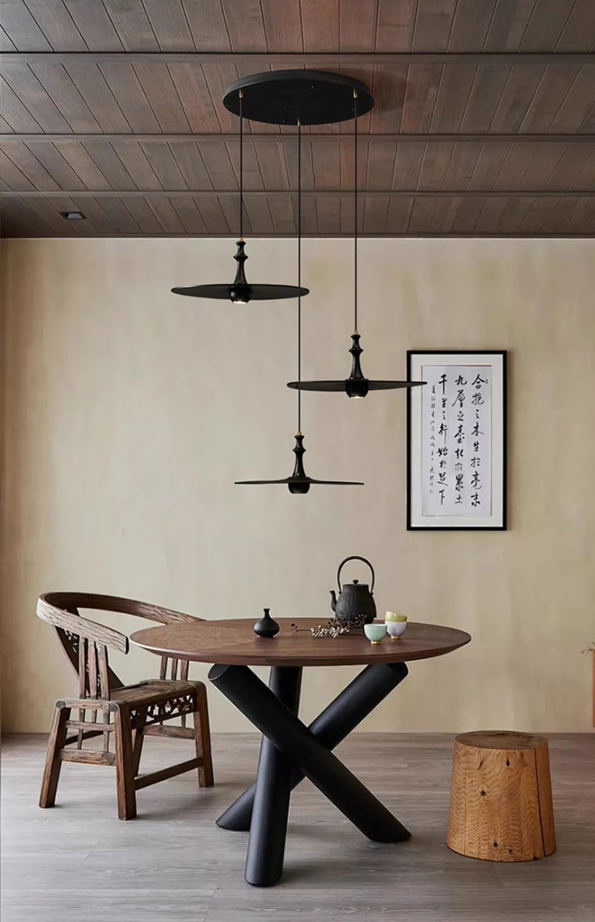 Spindle Disc Wood Pendant Light - product view 15