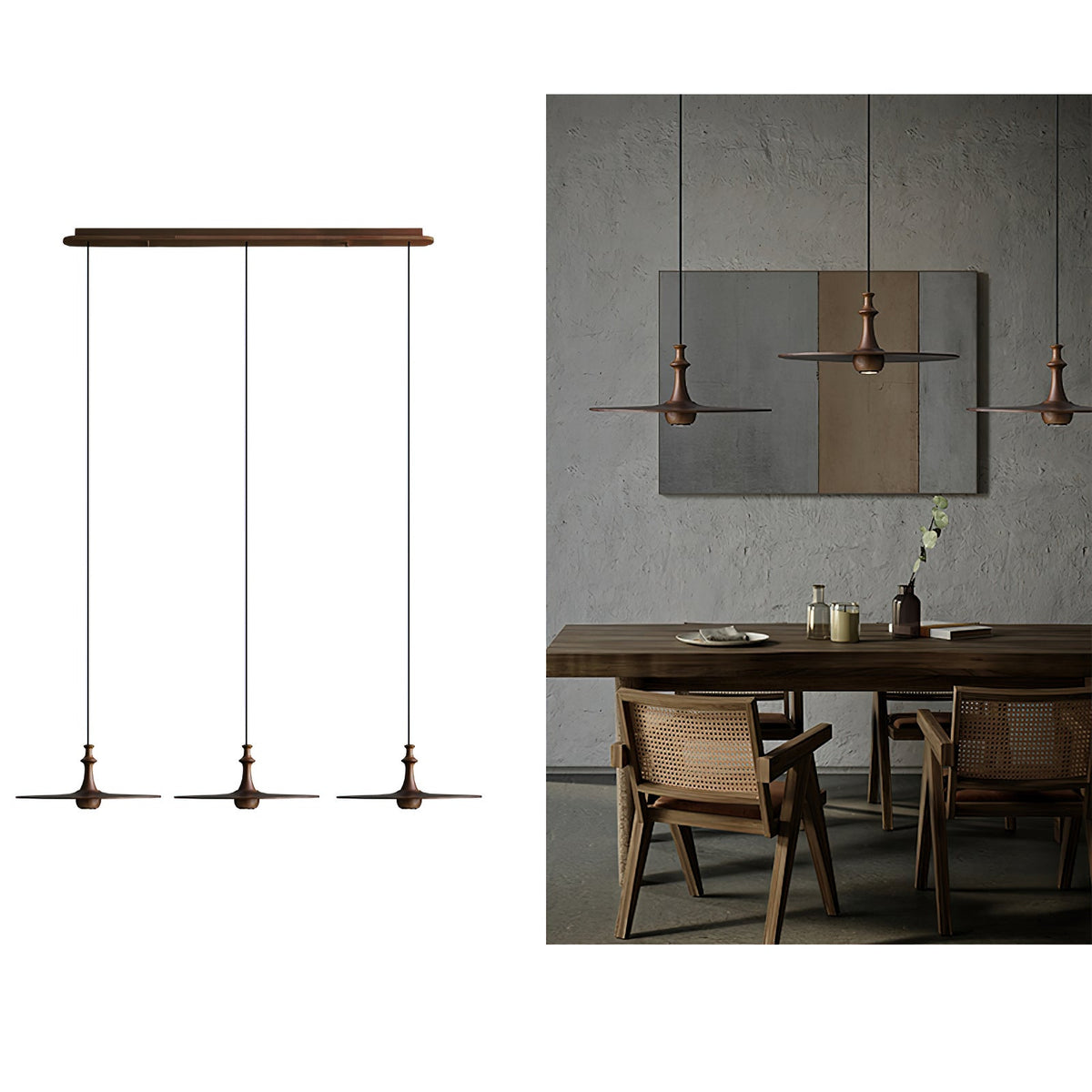 Spindle Disc Wood Pendant Light - product view 22