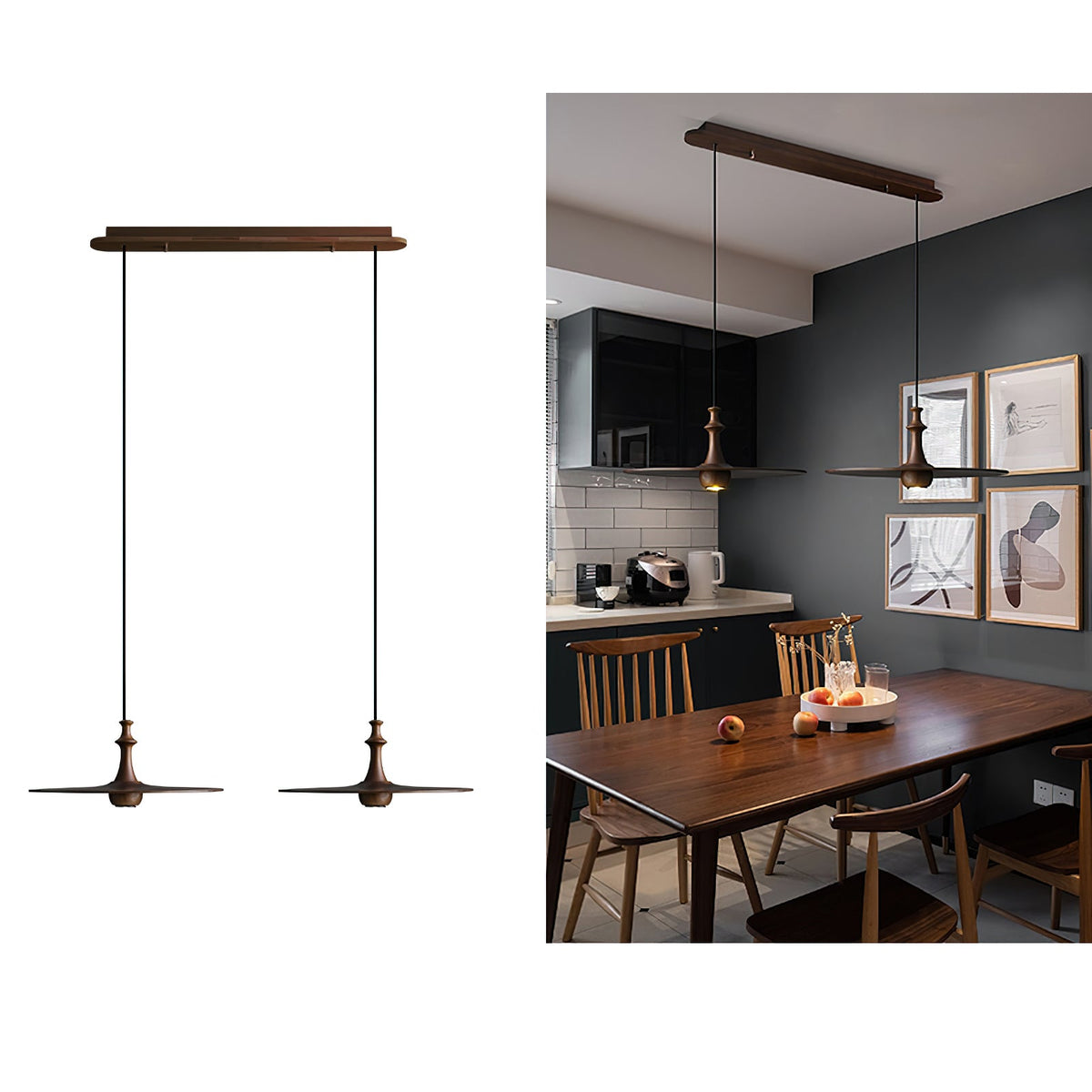 Spindle Disc Wood Pendant Light - product view 25