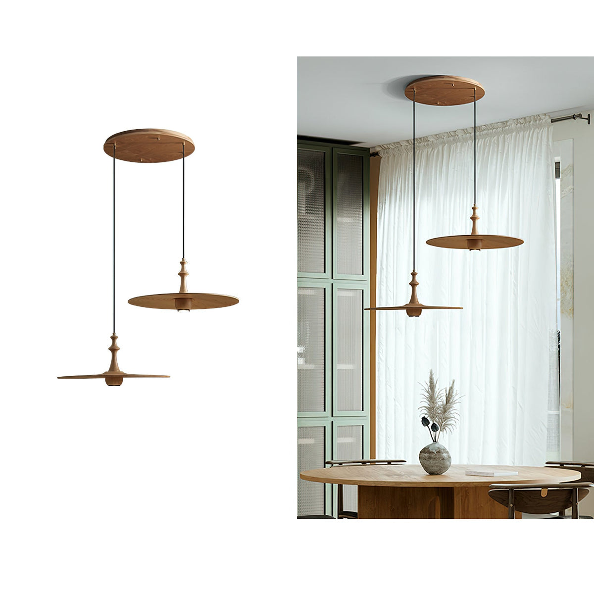 Spindle Disc Wood Pendant Light - product view 28