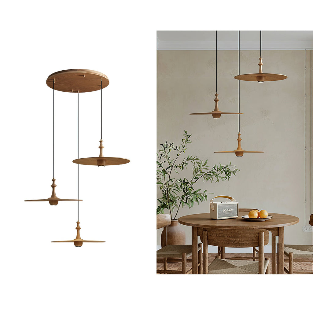 Spindle Disc Wood Pendant Light - product view 33