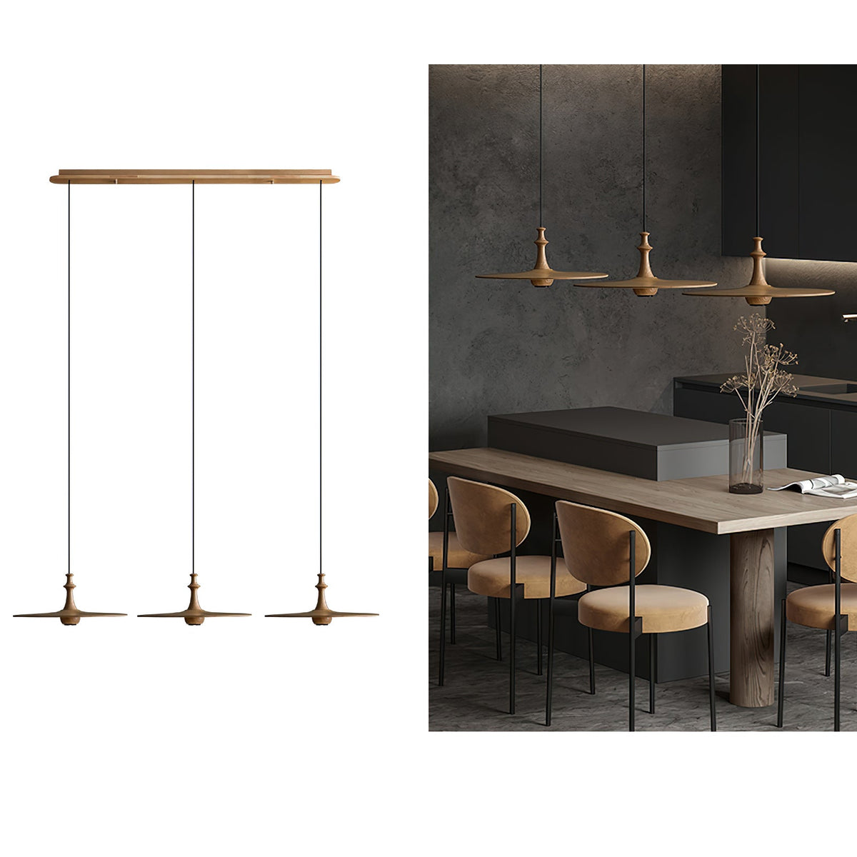 Spindle Disc Wood Pendant Light - product view 35