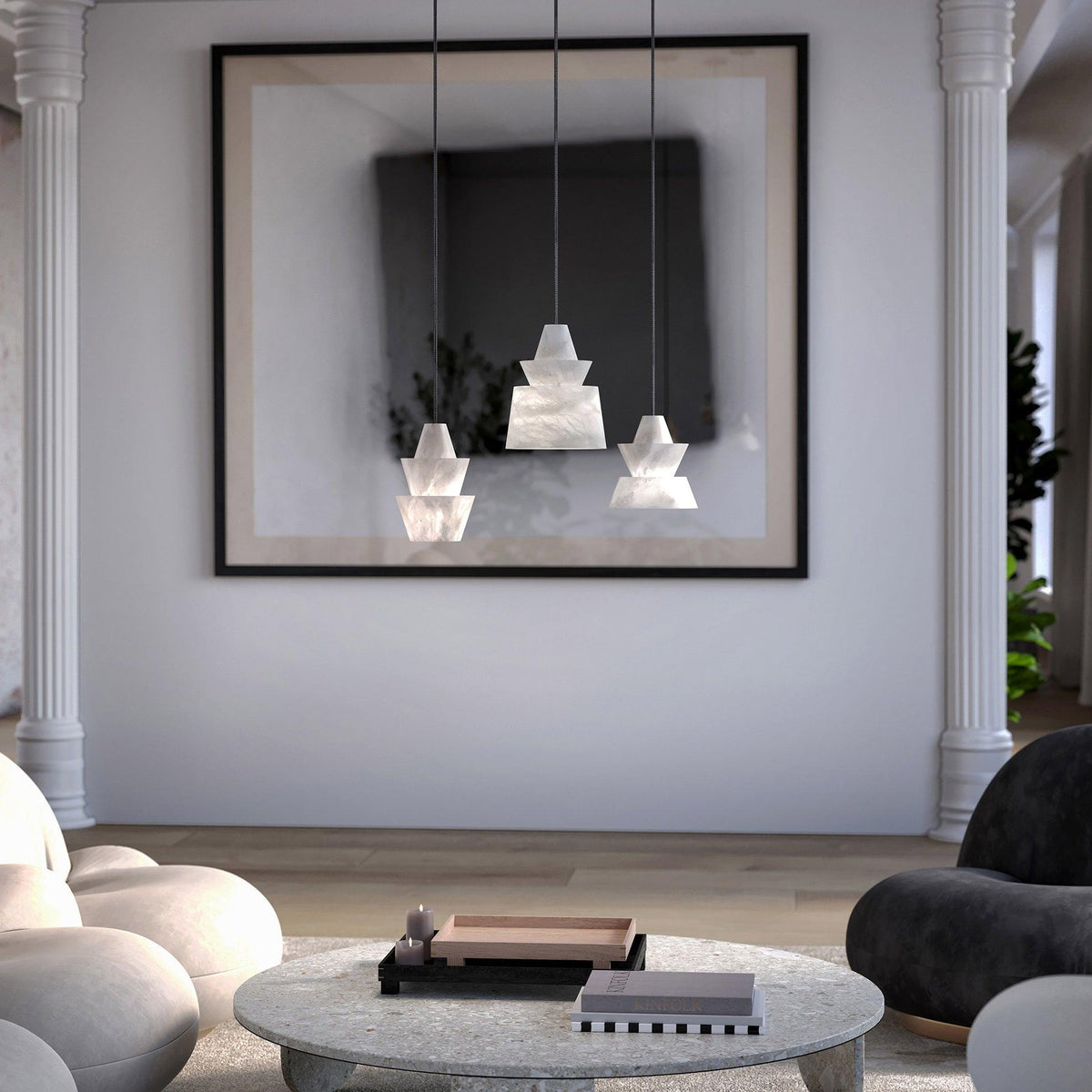 Strata Tiered Alabaster Pendant Light – pendant light view 5